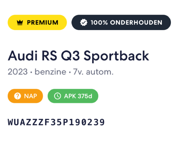 Q-Score kwaliteitsbeoordeling van het voertuig